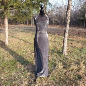 Dave & Johnny Metallic Silver Maxi Dress